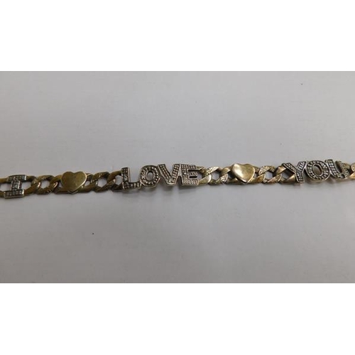 250 - Gold on sterling silver 'Love you' bracelet