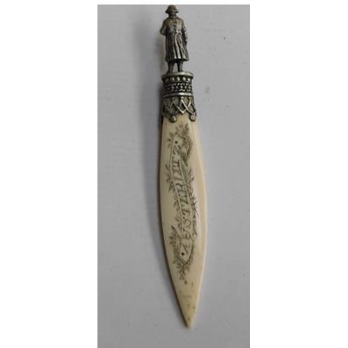 261 - Rare antique Napoleon Scrimshaw Battle of Austerlitz figural page keeper