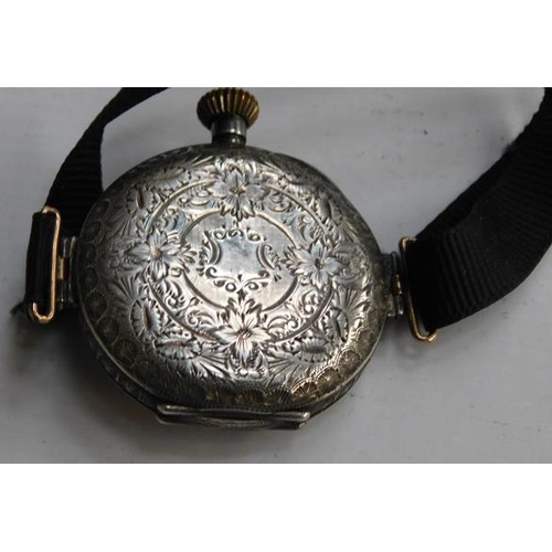 263 - Very early sterling silver antique wristwatch, ornate case full hallmarks