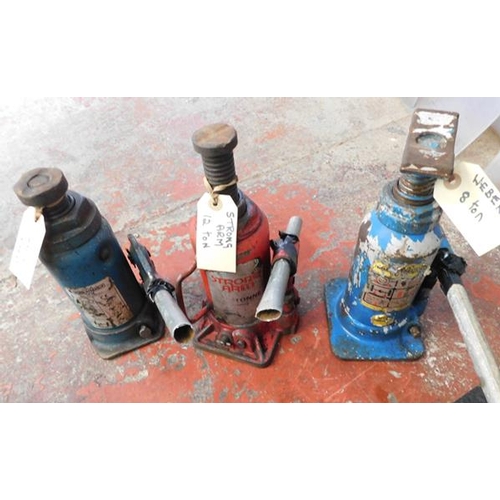 518 - 3x Bottle jacks (2x Weber, 1 strong man) 8ton + 2x12 ton