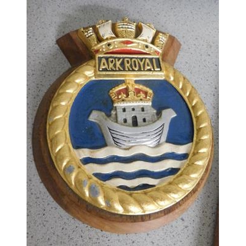 59 - Ark HMS Royal Ships Crest (9 inches) with HMS Ark Royal Commission books x 2, Limited edition signed... 