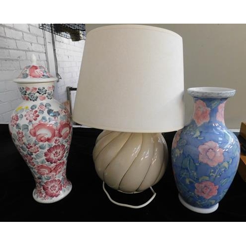 638 - Large ceramic lamp & two large vases