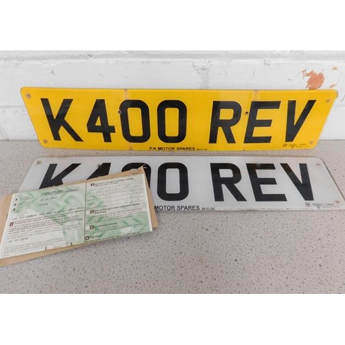 22 - Number plate K400REV + documents (£80 paid for registration & fees)...