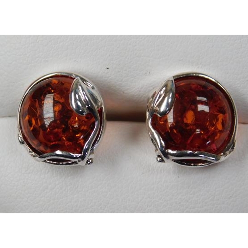 101 - Pair of silver & amber earrings