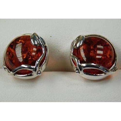 101 - Pair of silver & amber earrings