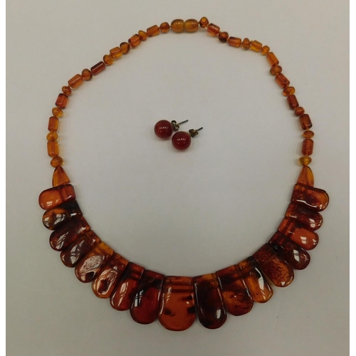 103 - Vintage amber necklace and earrings