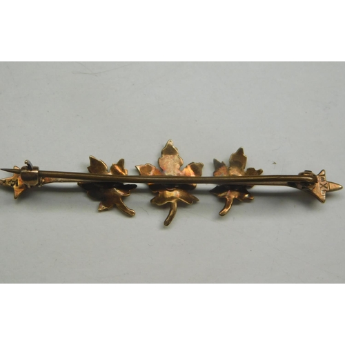 115 - Antique Victorian style 14ct Gold and seed pearl bar brooch