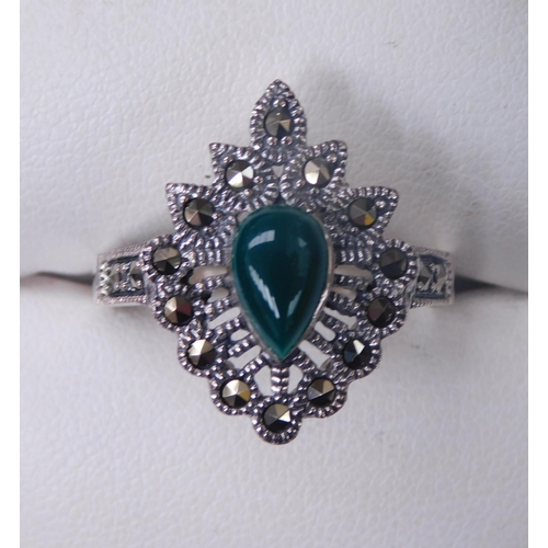 120 - Silver green stone & marcasite ring