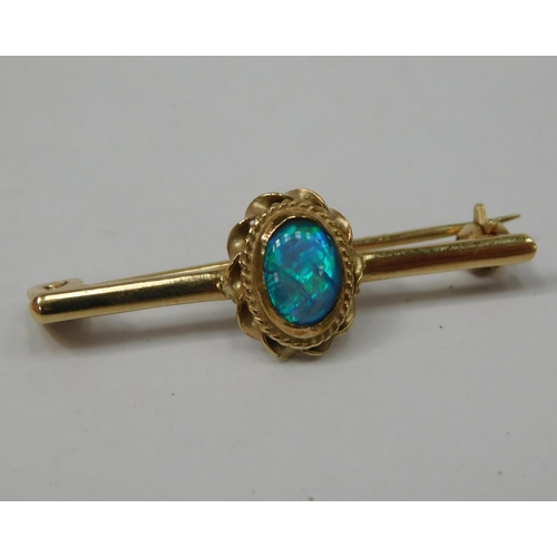 125 - Antique style 9ct Gold and Opal bar brooch