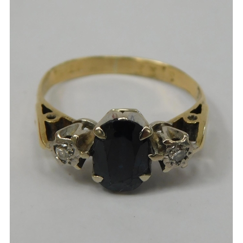 136 - 18ct Gold sapphire & diamond trilogy ring size L 1/2