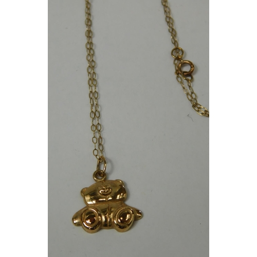 149 - 9ct Gold teddy bear pendant on 9ct chain