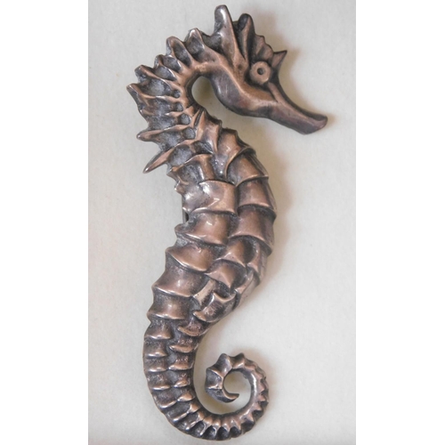 153 - Large naturalist silver seahorse brooch