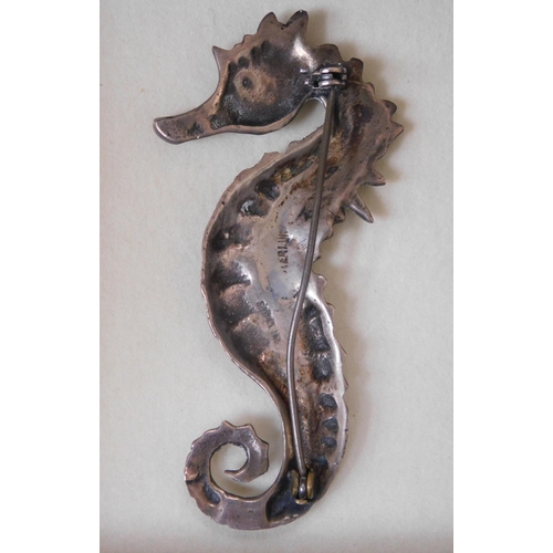 153 - Large naturalist silver seahorse brooch