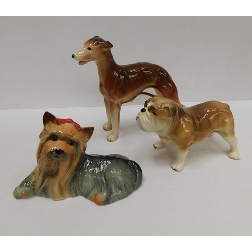 203 - 3x Ceramic dogs incl. Melbaware greyhound - slight crack in Yorkie