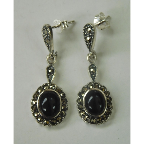 211 - Pair of silver jet & marcasite earrings