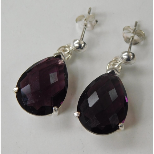 214 - Pair of silver & amethyst earrings