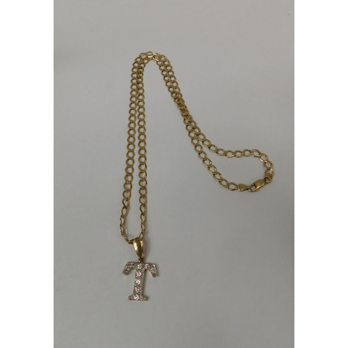 238 - 9ct Gold T pendant on thick curb chain