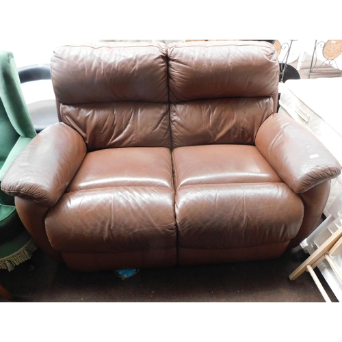 542 - Brown leather style 2 seater settee