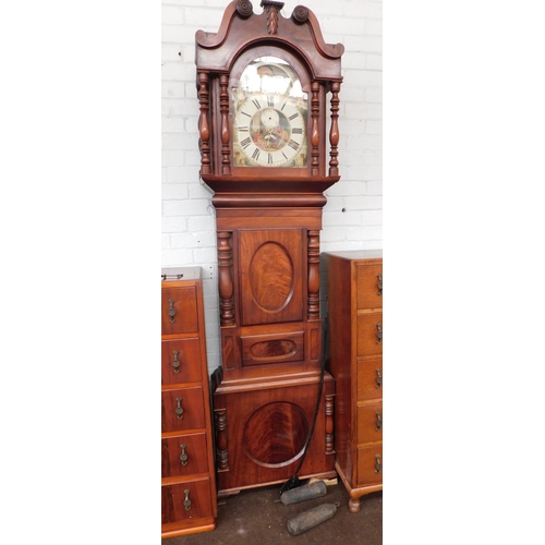 547 - D Jones Bethesda mahogany cased grandfather clock inc pendulum, weights (no chains) foot requires at... 