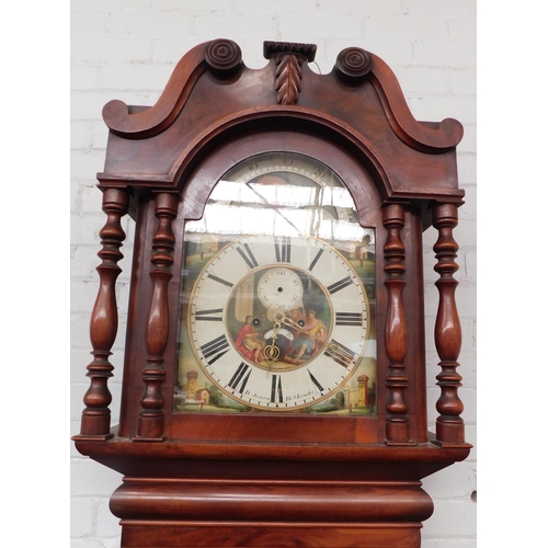 547 - D Jones Bethesda mahogany cased grandfather clock inc pendulum, weights (no chains) foot requires at... 