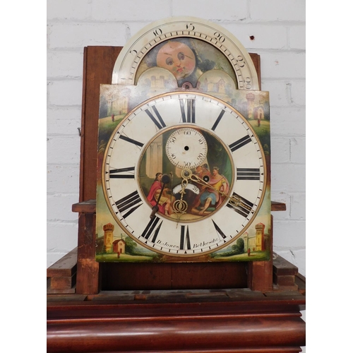 547 - D Jones Bethesda mahogany cased grandfather clock inc pendulum, weights (no chains) foot requires at... 