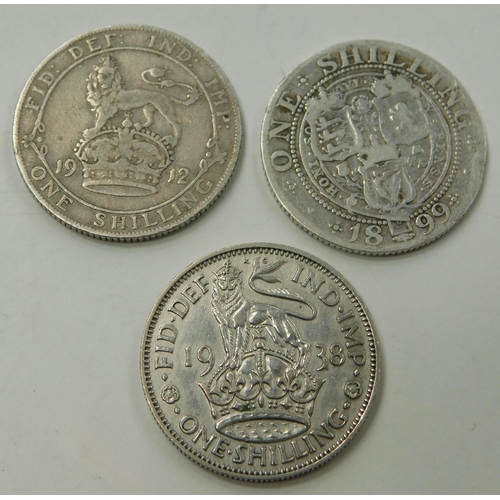 103 - 3 silver shillings - 1899, 1912 and 1938