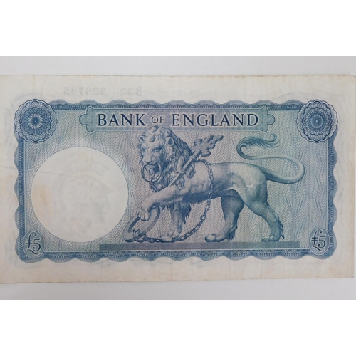 109a - 1956 Bank of England £5 note