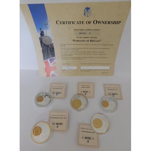 124 - Five Emblems of Britain proof coins with certificates