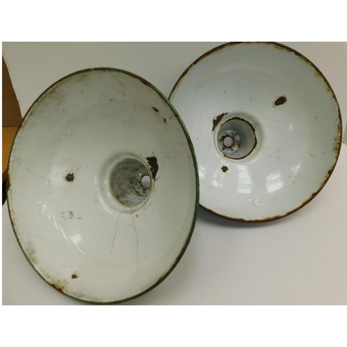 40 - Pair of large, enamelled-mid twentieth century vintage Industrial salvage light shades