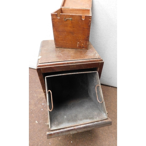 558 - Wooden lined coal case and small wooden box