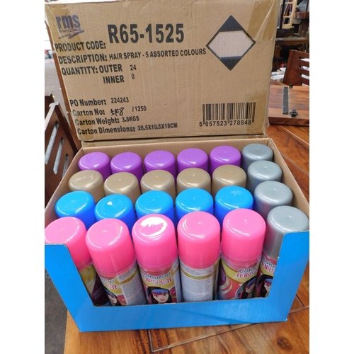 562 - 3x New boxes of 24 per box hair sprays-5 colours