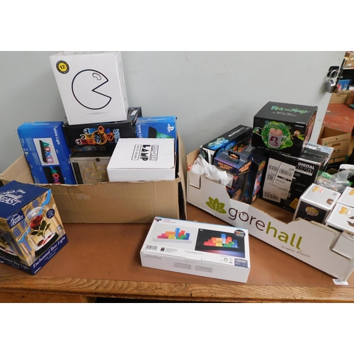 566 - 2x Mixed boxes of toys and lights etc. incl. Pacman - some factory returns