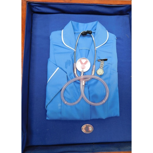 662 - RCN uniform, badge, stethoscope & watch in display case