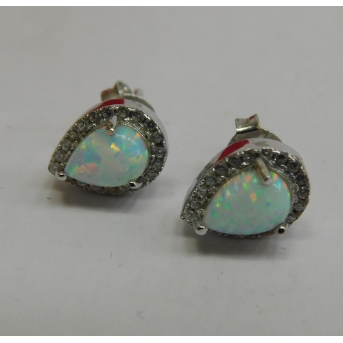 100 - Pair of silver & opal stud earrings