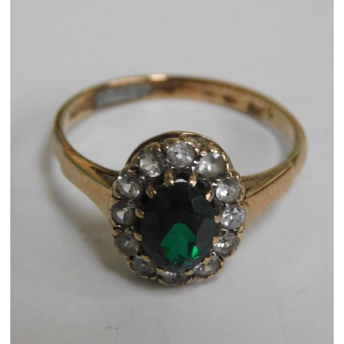 106 - 9ct gold Russian diopside cluster ring size N 1/2