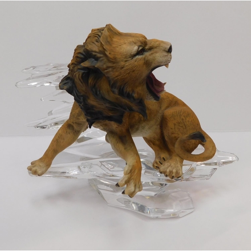 111 - Franklin mint hand painted lion on stamped crystal base-no damage approx 7