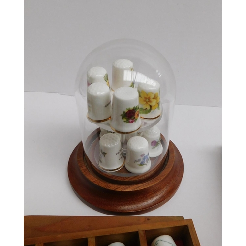 80 - Large collection of bone china thimbles with displays