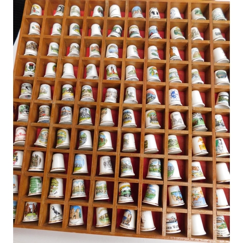 80 - Large collection of bone china thimbles with displays