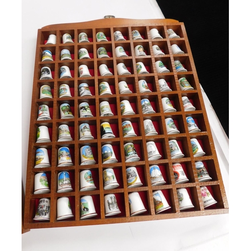 80 - Large collection of bone china thimbles with displays