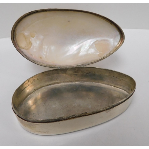 123 - Large silver & shell snuff pot/trinket box (approx 4