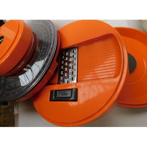 95 - Vintage kitchenalia with 70's Salter Scales, Cornishware and Sadler