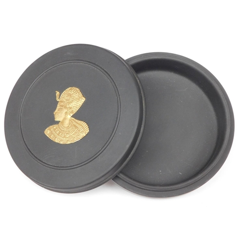 98 - Wedgwood Black Basalt ware – Gold/gilt Egyptian decorated, lidded pot