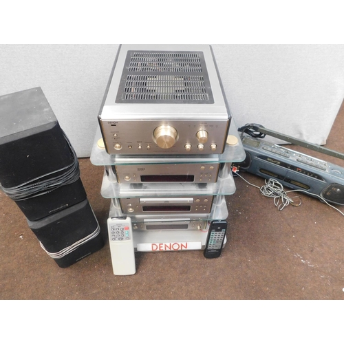 724 - Denon stacking system W/O and Akura stereo and Wharfdale speakers