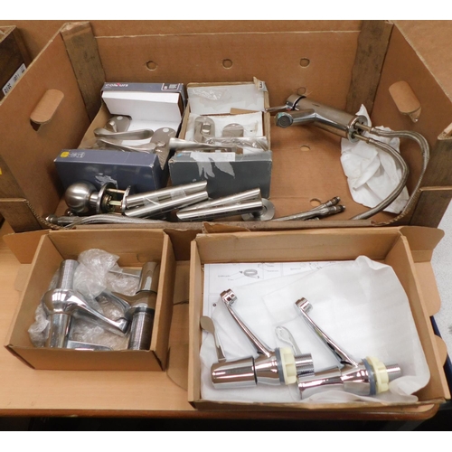 763 - Box of hardware inc taps, door handles etc