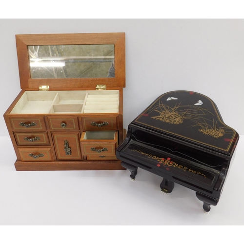 195 - 2x Vintage jewellery boxes-piano is also a music box