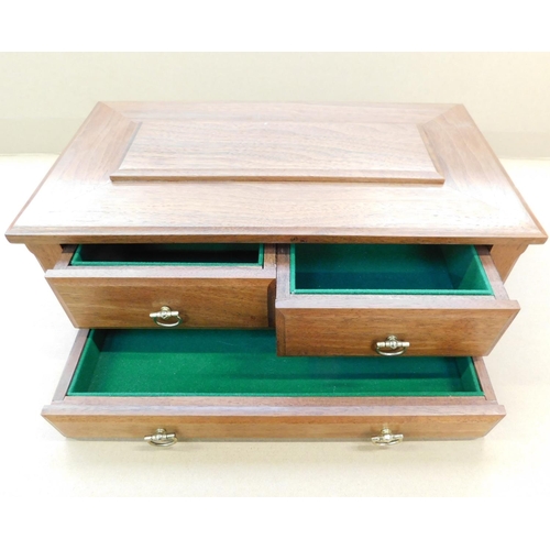 198 - Solid wood jewellery box, lined drawers, excellent condition (approx w12 3/4