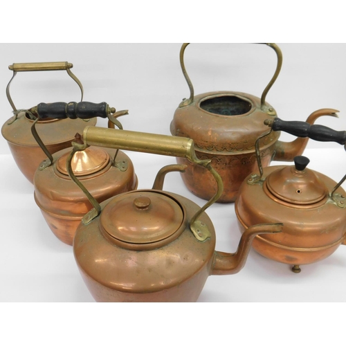 41 - 5x Vintage copper kettles