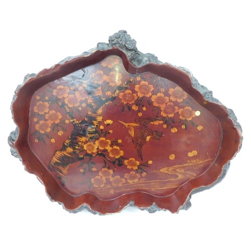 55 - Vintage Chinese lacquered tray with naturalistic detailing