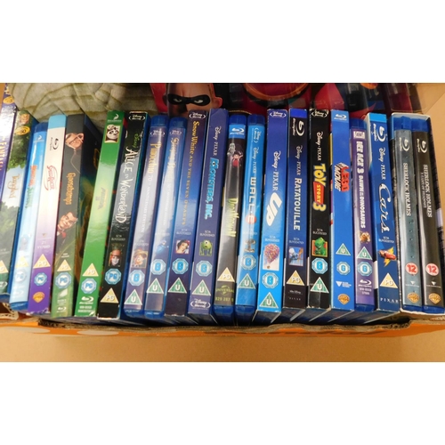 64a - Box of children's blu rays inc Disney & toys