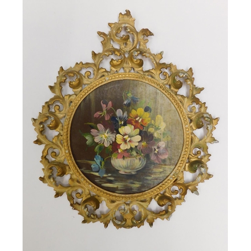 66 - Vintage oil on board, signed by artist in ornate metal gilded frame